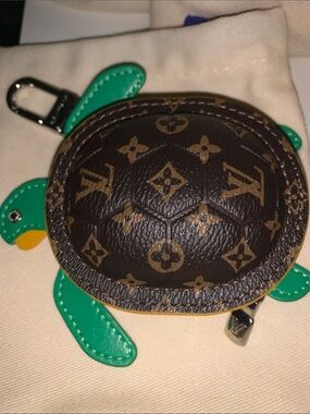 Monogram turtle pouch purse/bag charm keychain